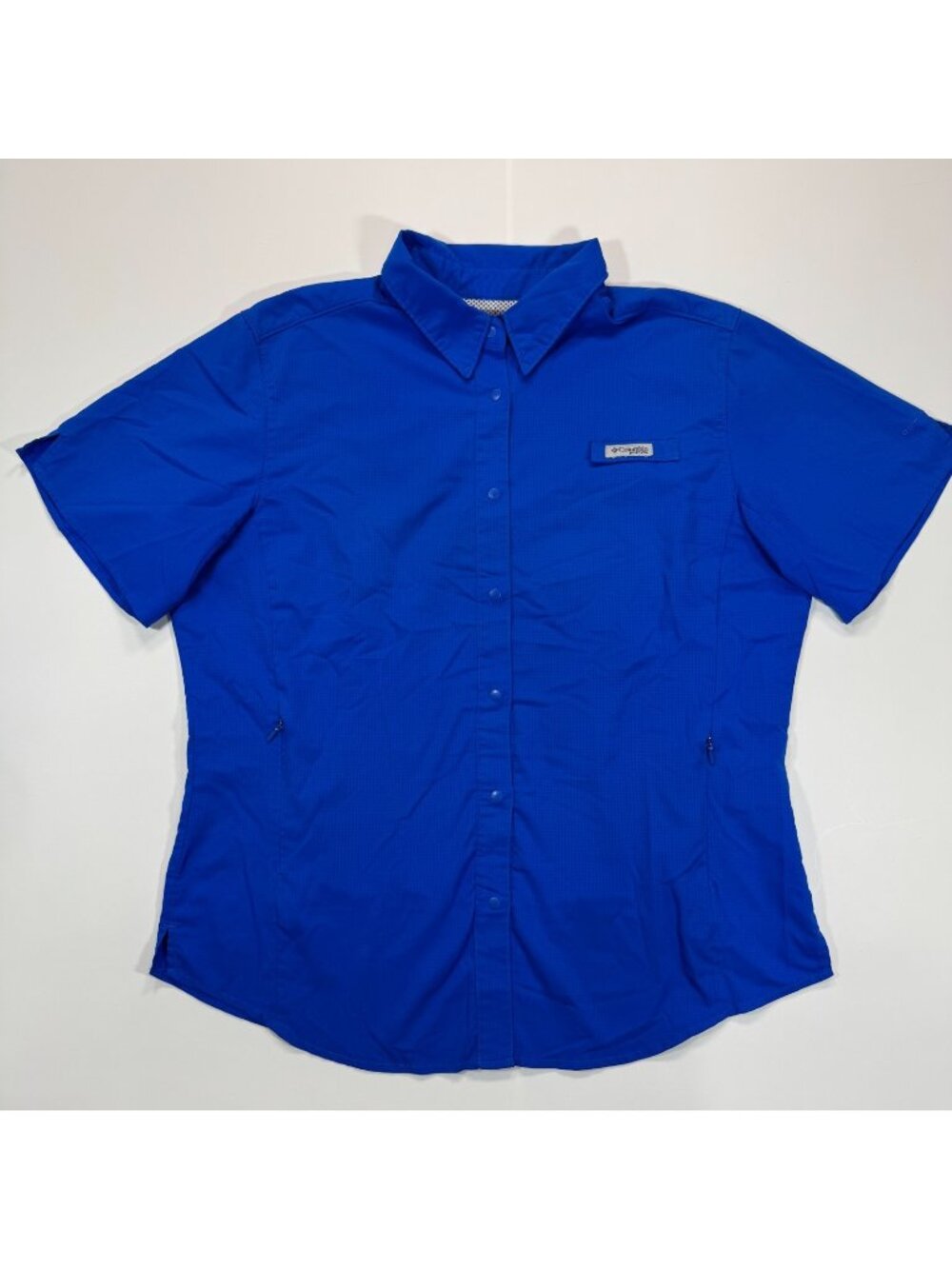 Columbia Omni-Shade PFG Shirt Women's M Blue Polyester Button-Up Hiking Fishing